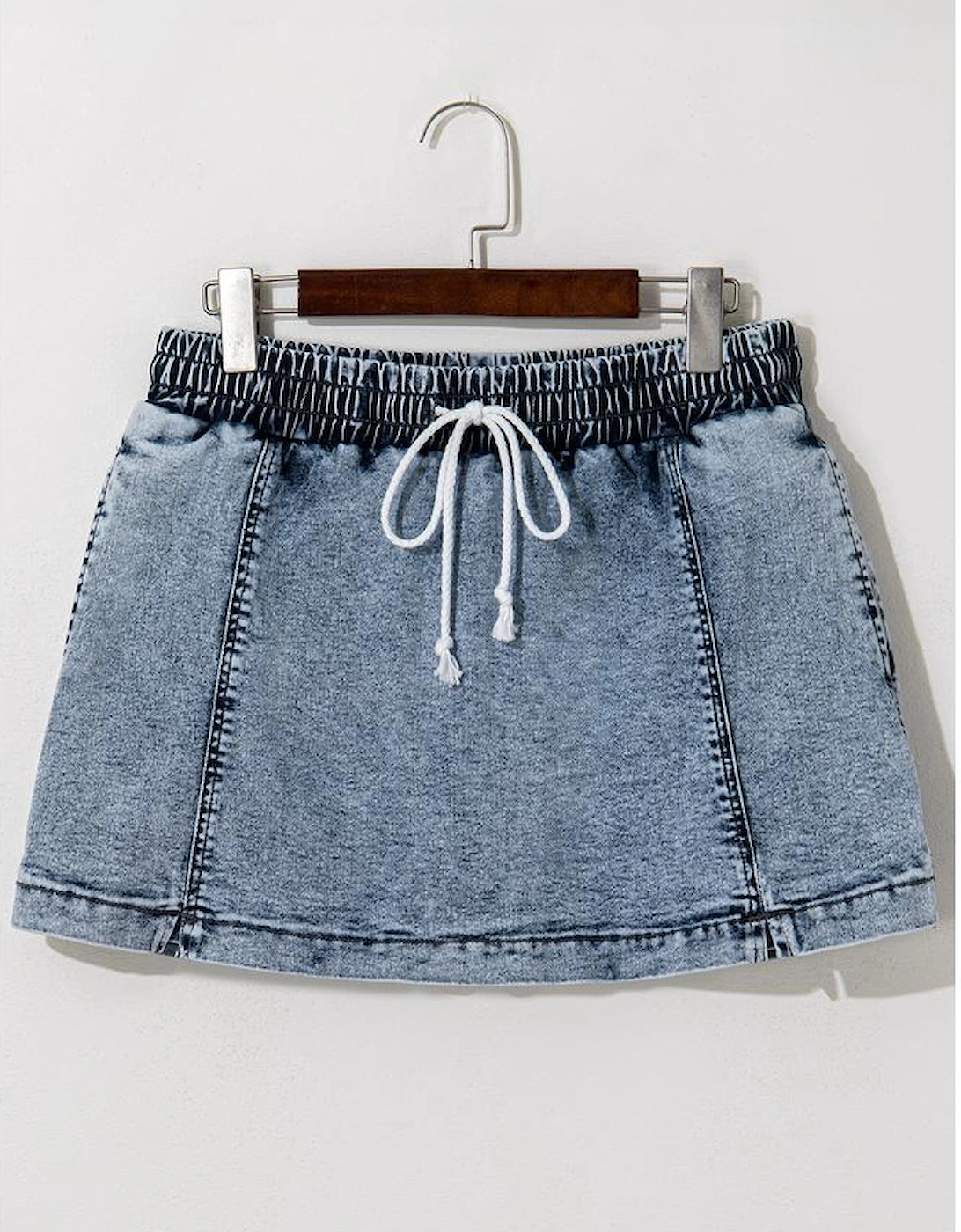 Dusk Blue Drawstring High Waist Pocketed Denim Shorts