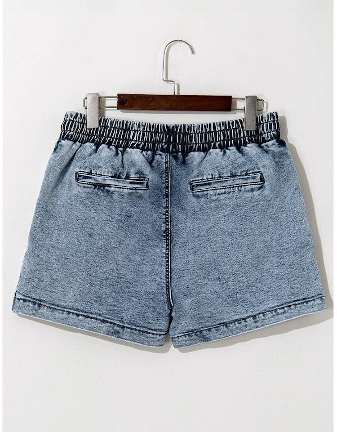 Dusk Blue Drawstring High Waist Pocketed Denim Shorts