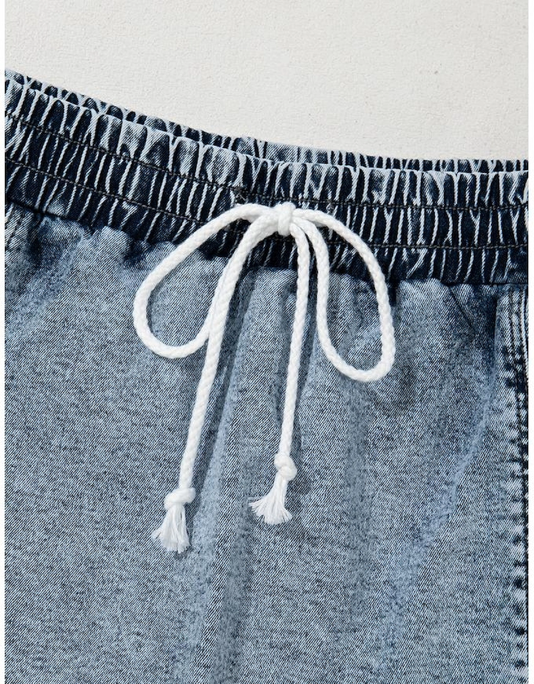 Dusk Blue Drawstring High Waist Pocketed Denim Shorts