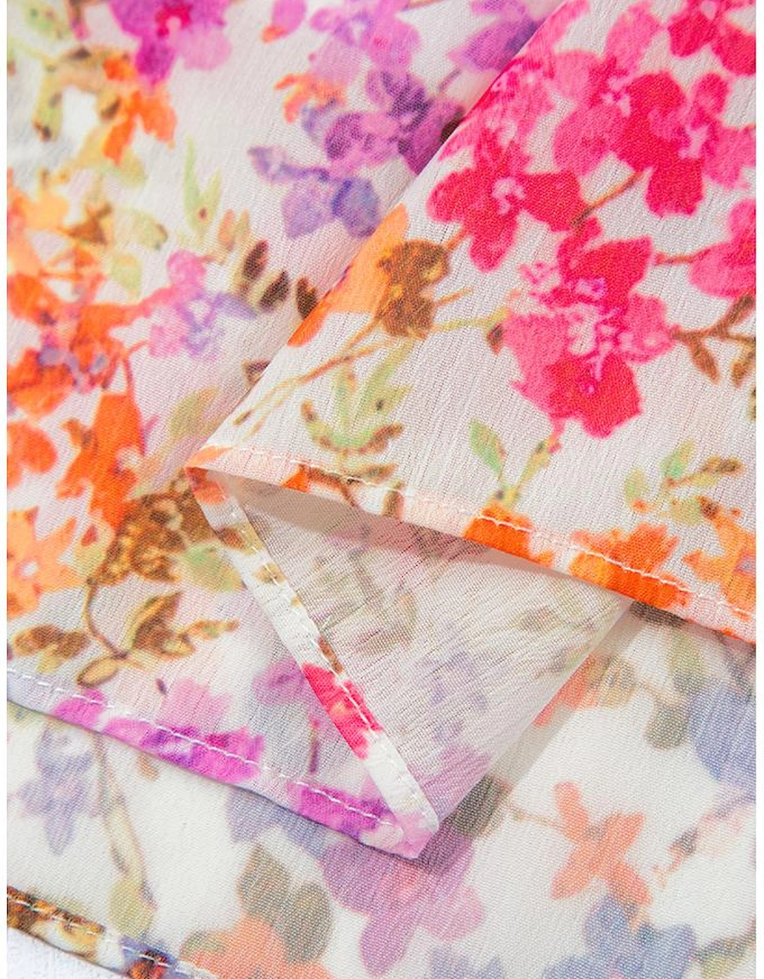 Red Floral Puff Sleeve Notched V Neck Tiered Mini Dress