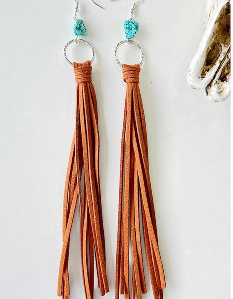 Chestnut Western Turquoise O-ring Tassel Earrings
