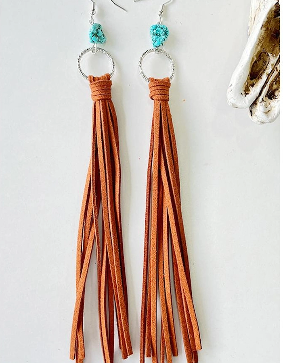 Chestnut Western Turquoise O-ring Tassel Earrings