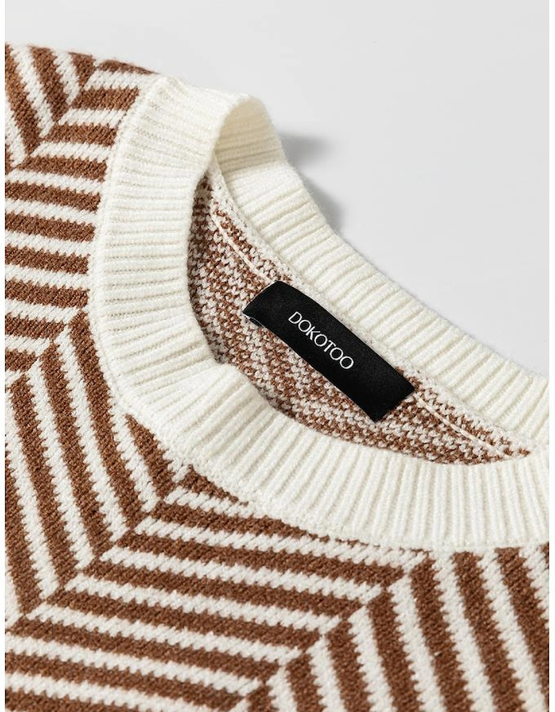 Coffee Contrast Edge Crew Neck Drop Shoulder Sweater