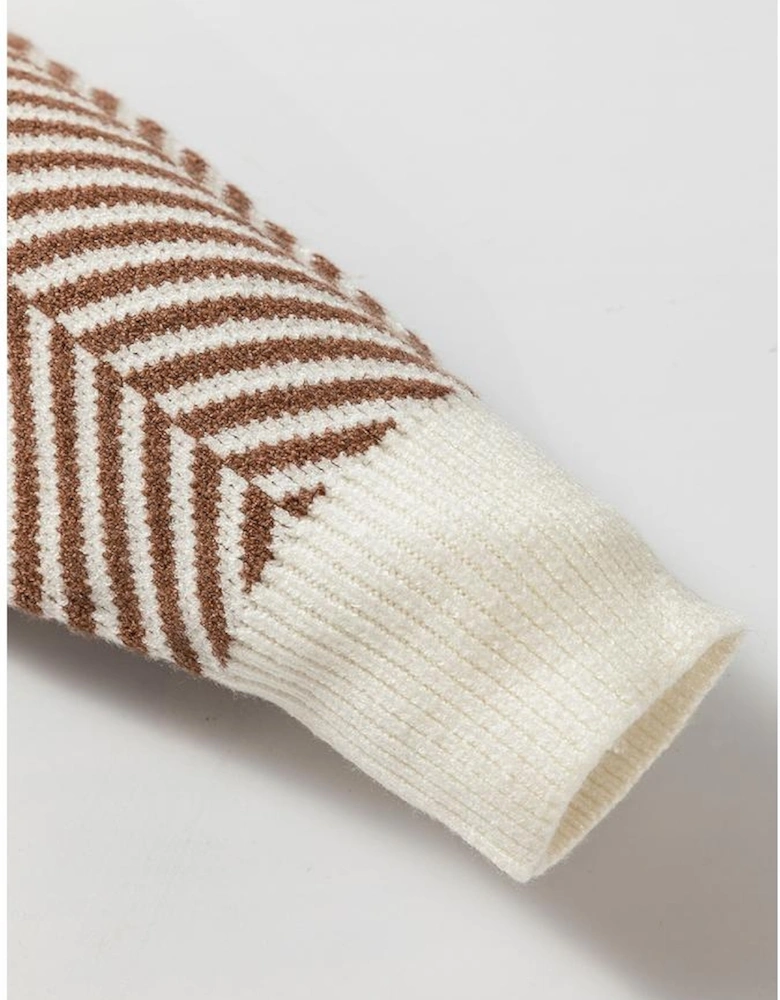 Coffee Contrast Edge Crew Neck Drop Shoulder Sweater