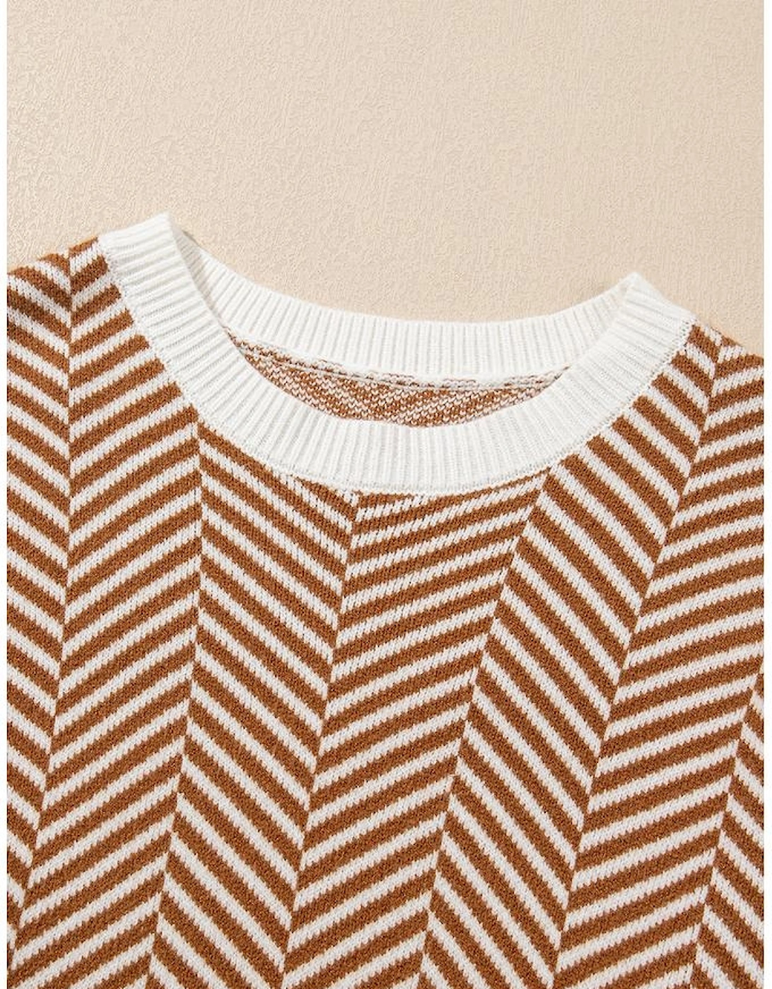 Coffee Contrast Edge Crew Neck Drop Shoulder Sweater