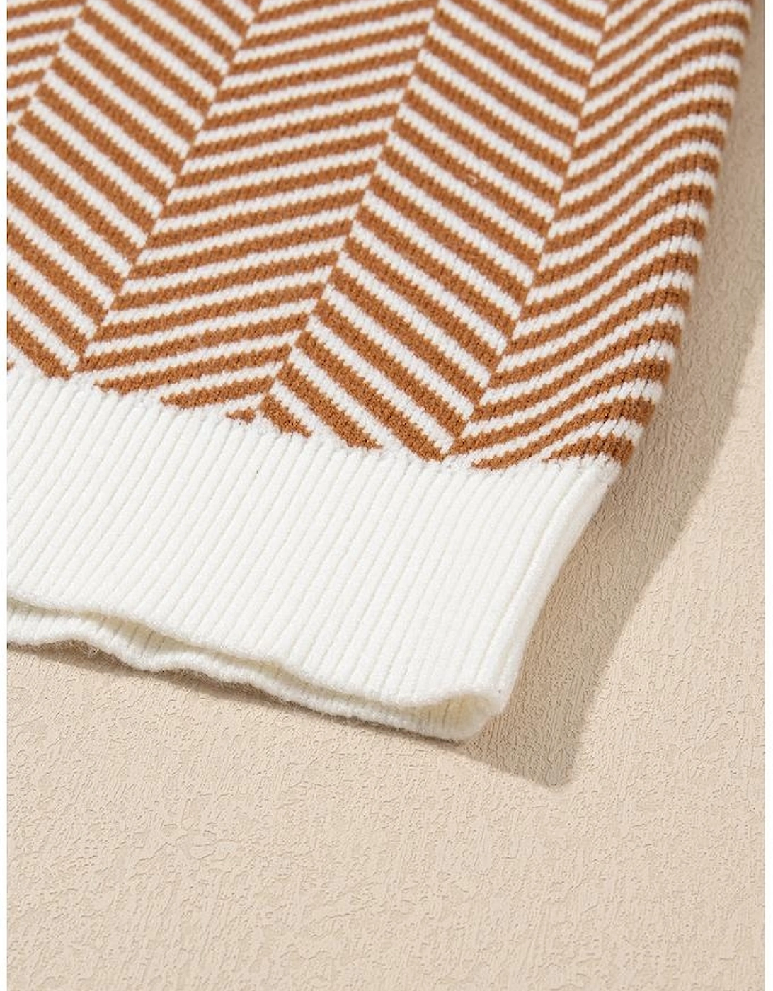 Coffee Contrast Edge Crew Neck Drop Shoulder Sweater