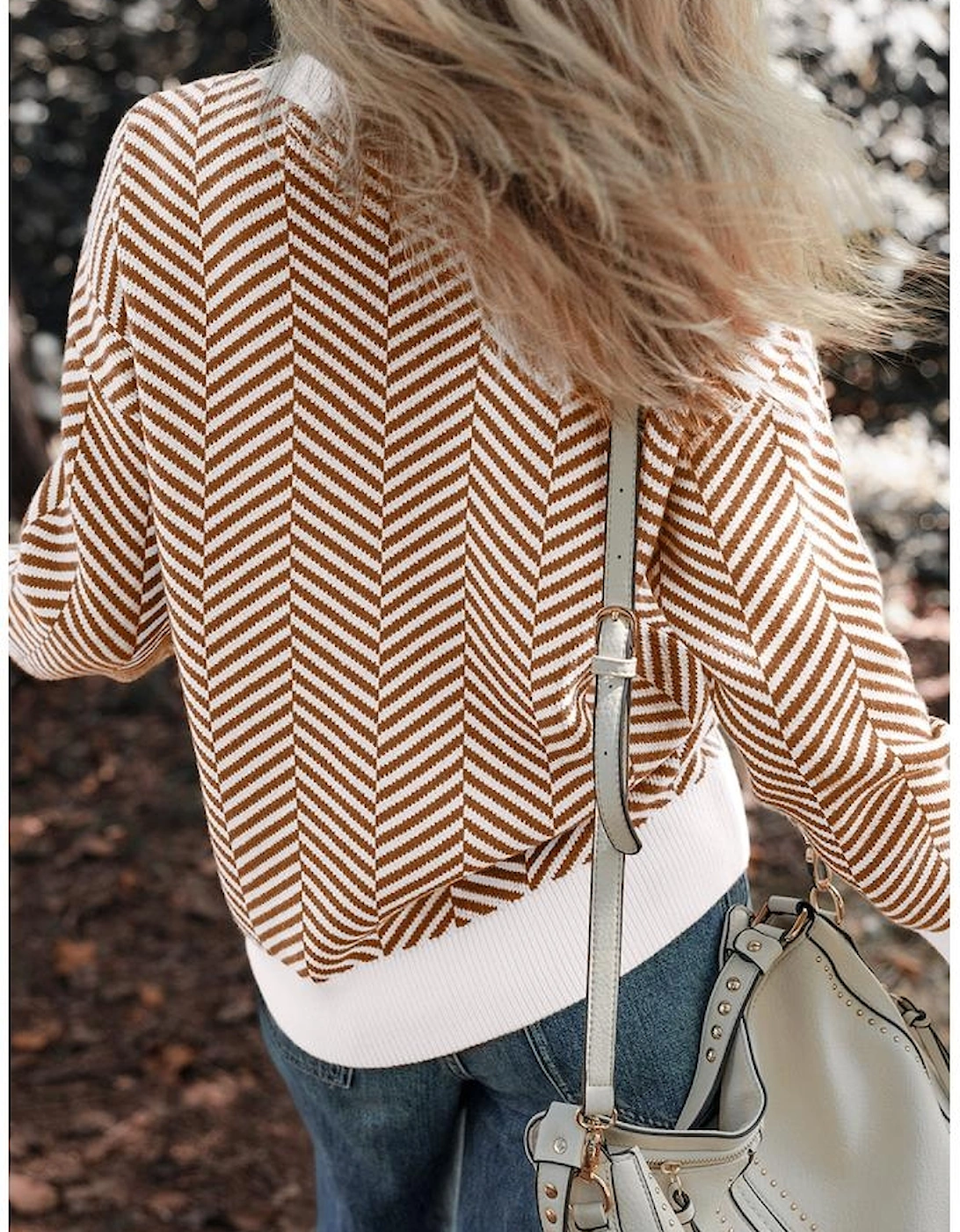 Coffee Contrast Edge Crew Neck Drop Shoulder Sweater