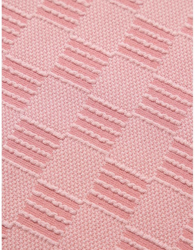 Apricot Pink Checkered Textured Round Neck T-shirt