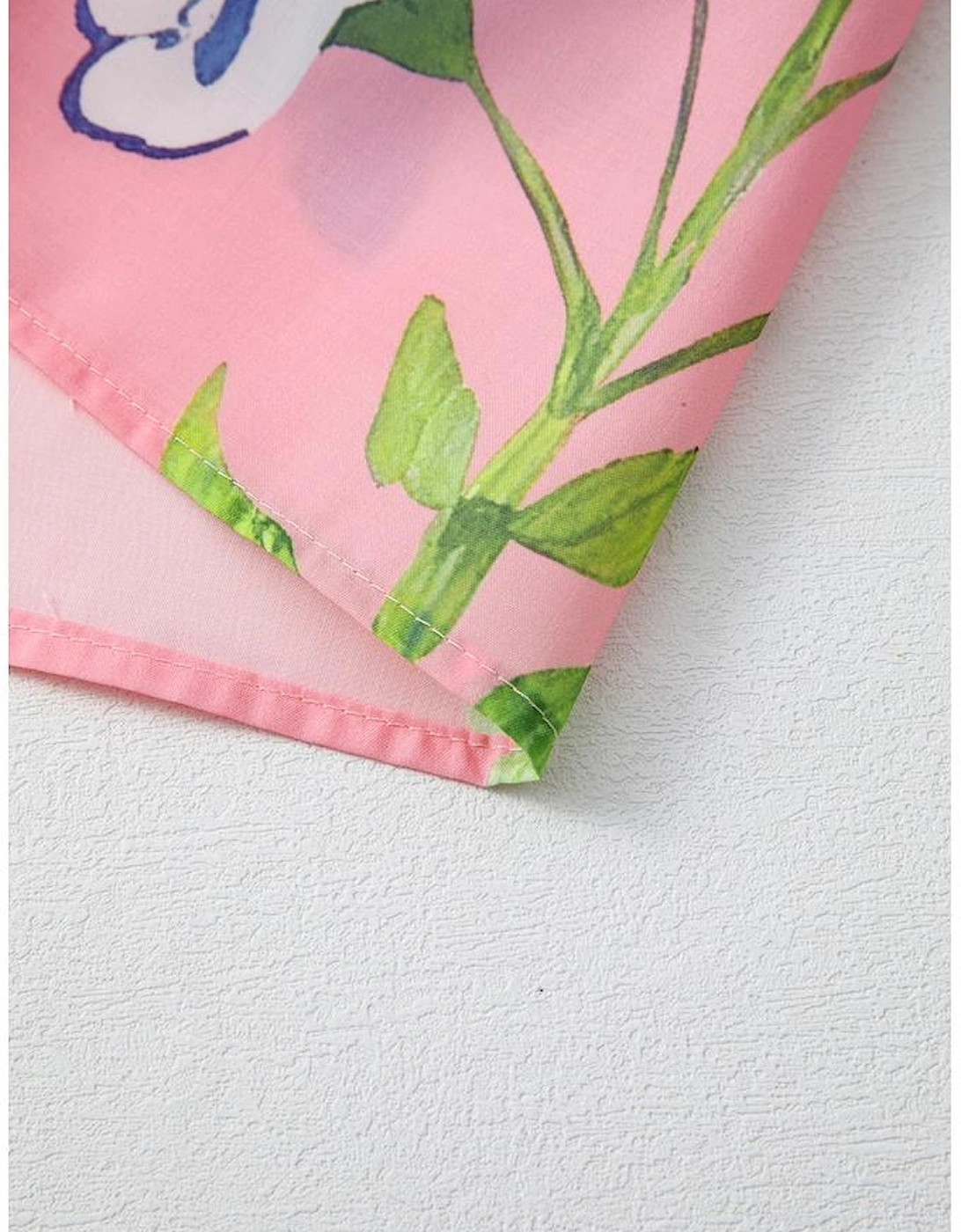 Pink Floral Print Striped Notched V Neck Bubble Sleeve Blouse