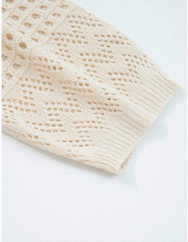 Smoke Gray Solid Color Hollowed Knit Open Front Cardigan Sweater