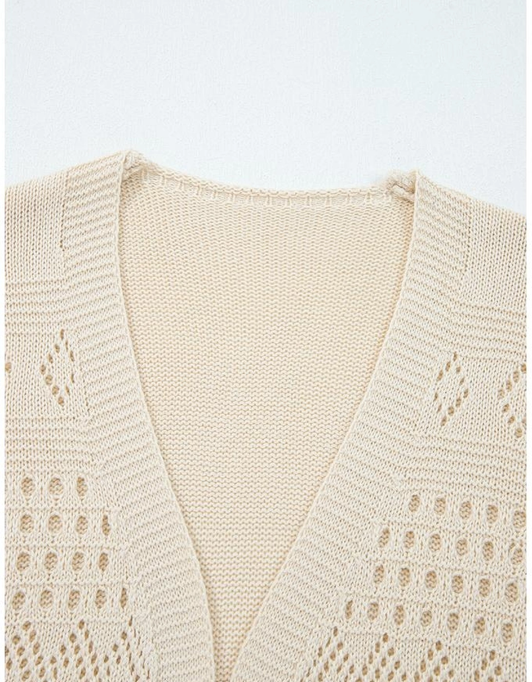 Smoke Gray Solid Color Hollowed Knit Open Front Cardigan Sweater