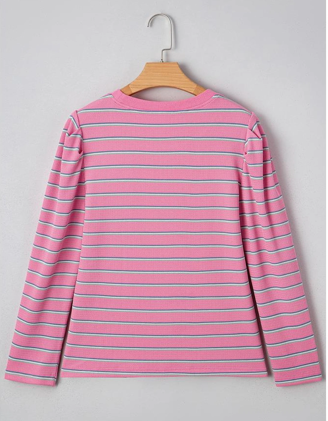 Rose Stripe Textured Knit Round Neck Long Sleeve Top