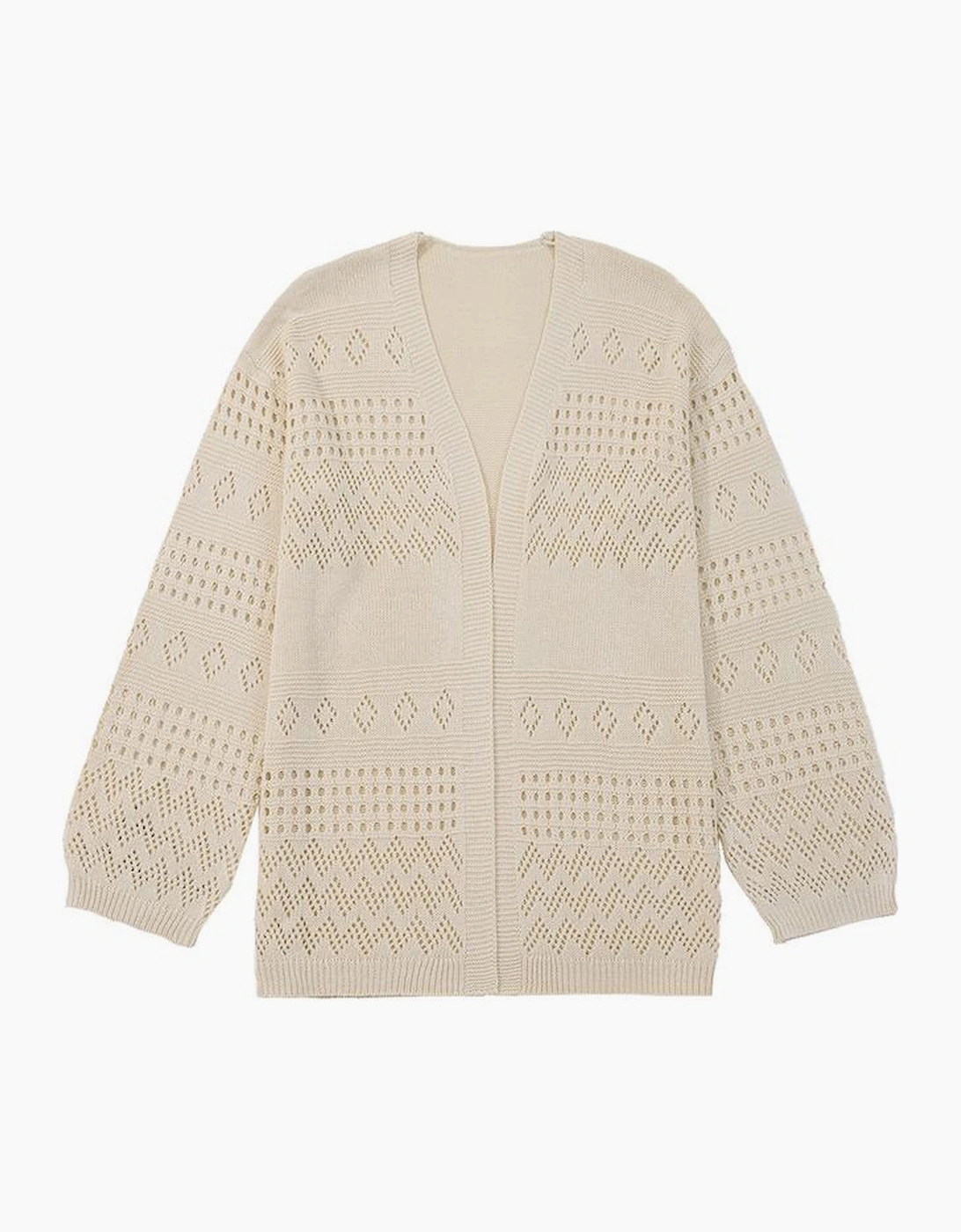 Smoke Gray Solid Color Hollowed Knit Open Front Cardigan Sweater