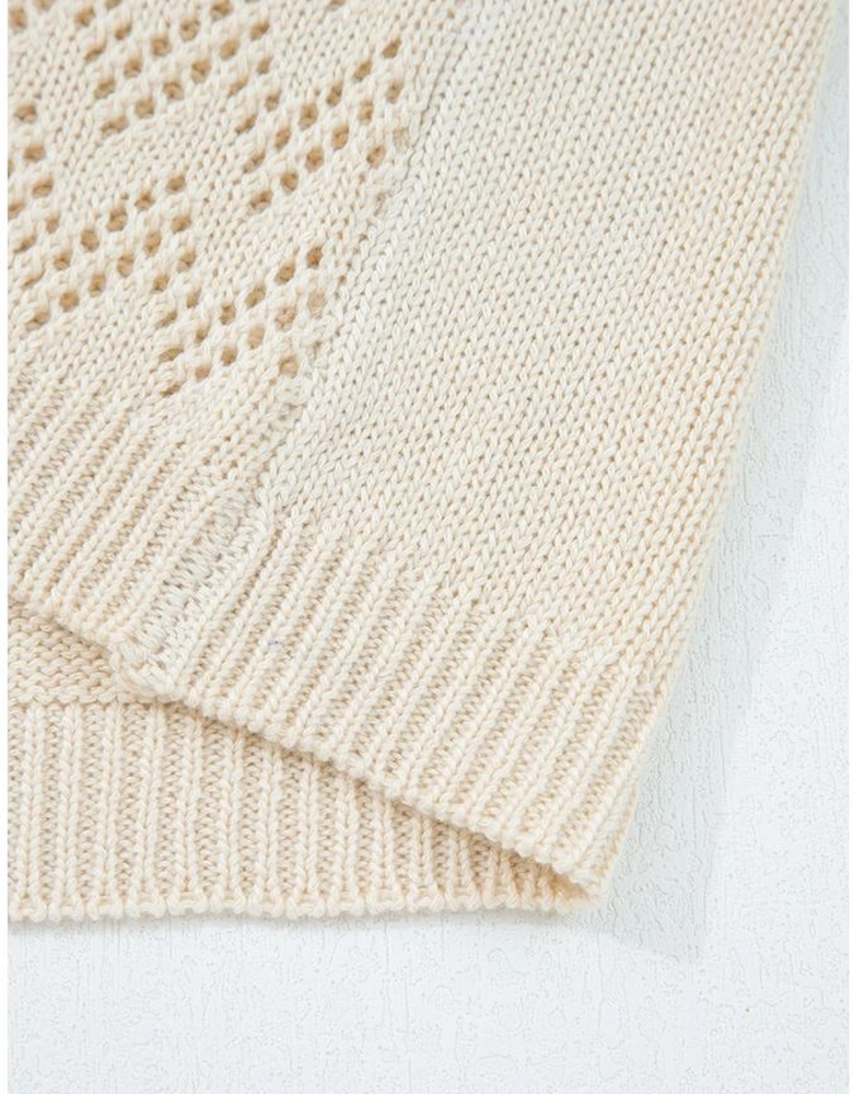 Smoke Gray Solid Color Hollowed Knit Open Front Cardigan Sweater