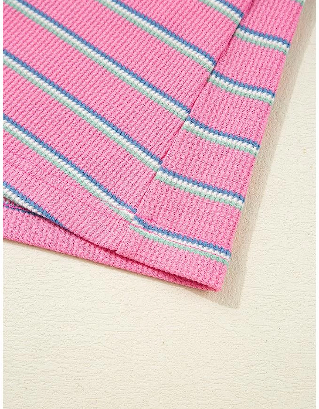 Rose Stripe Textured Knit Round Neck Long Sleeve Top