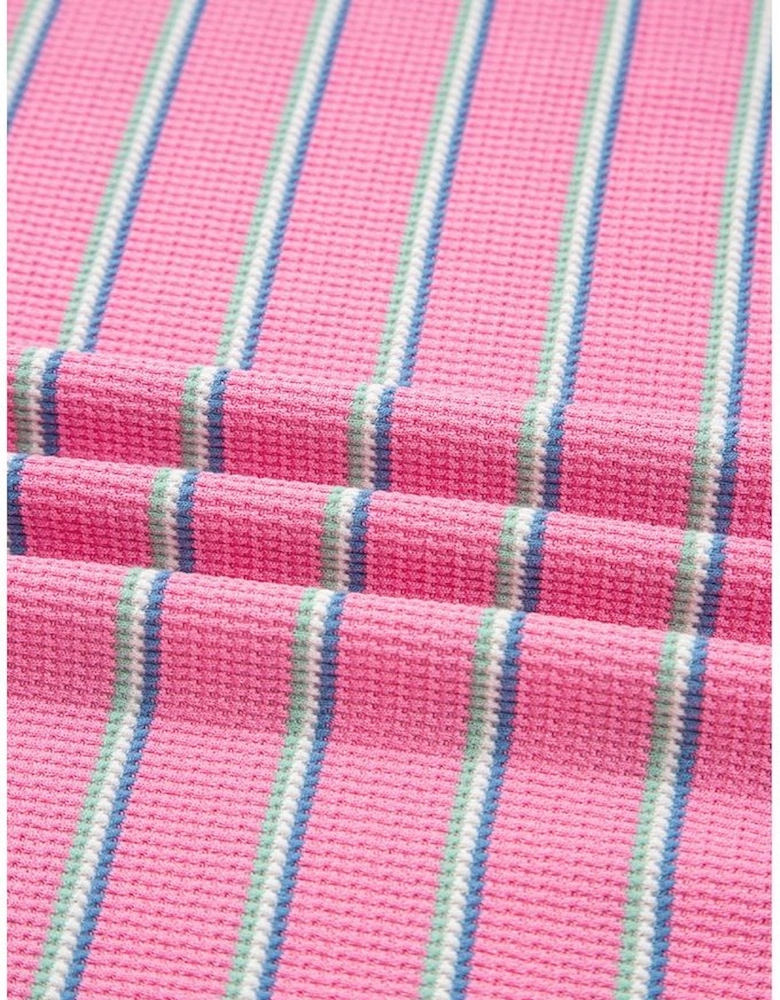 Rose Stripe Textured Knit Round Neck Long Sleeve Top