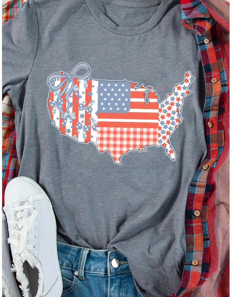 Gray American Flag Bow Map Graphic Tee