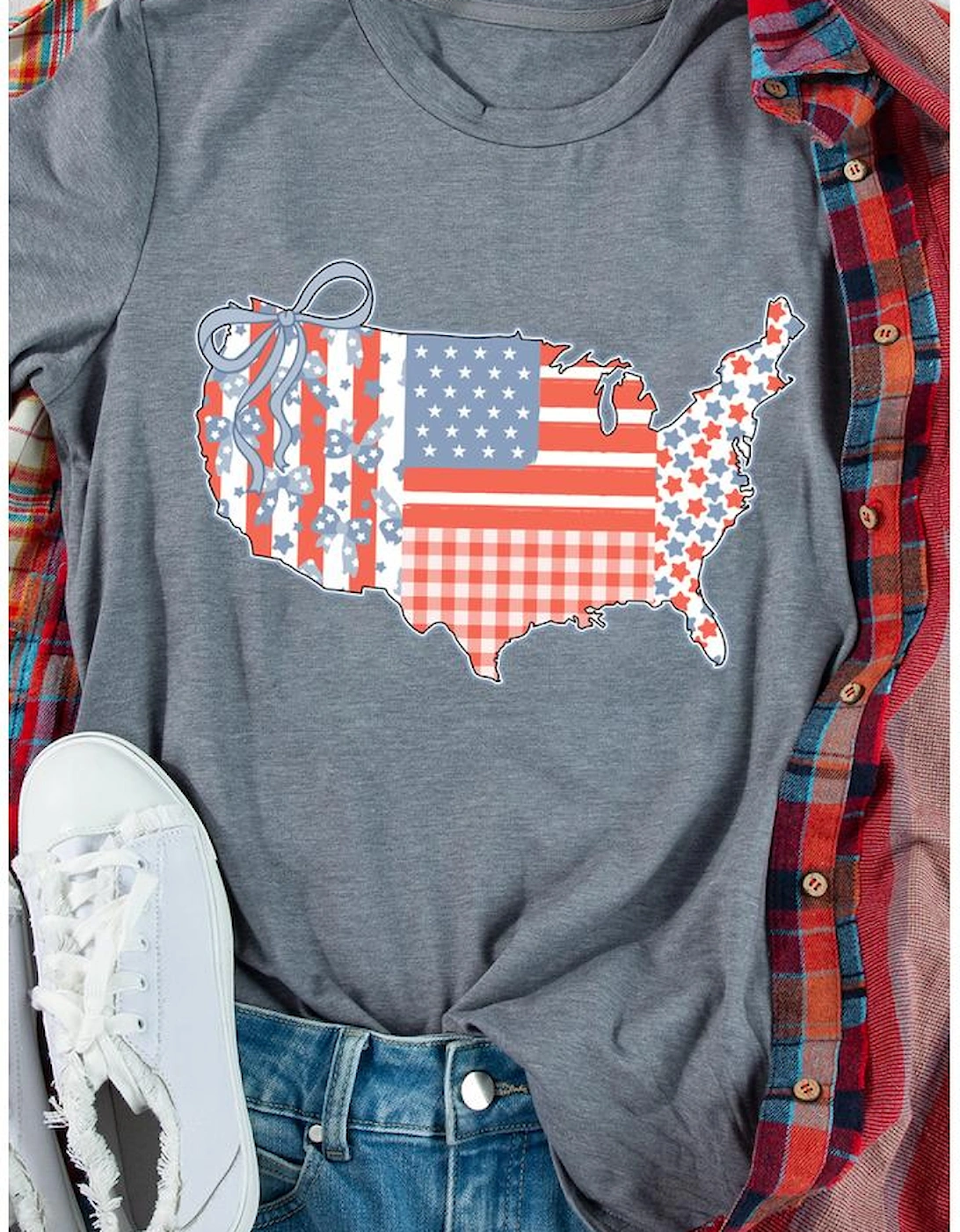 Gray American Flag Bow Map Graphic Tee, 7 of 6