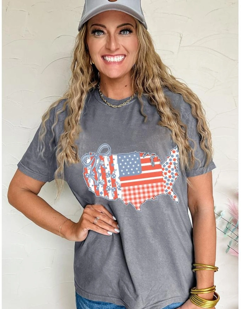 Gray American Flag Bow Map Graphic Tee