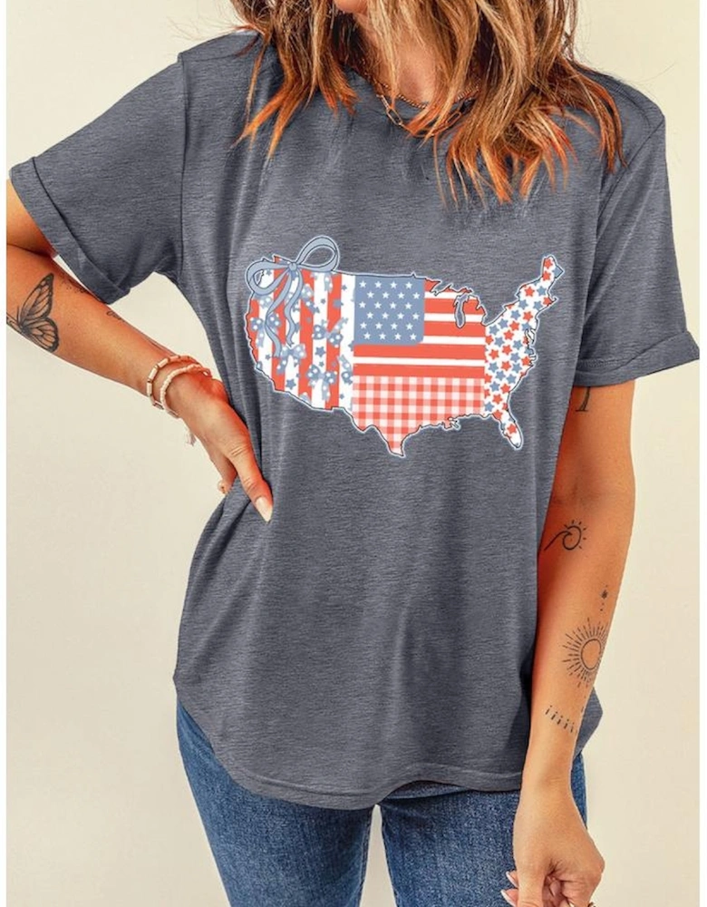Gray American Flag Bow Map Graphic Tee