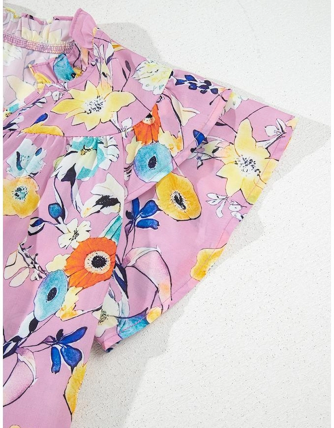 Pink Flutter Sleeve V Neck Floral Top