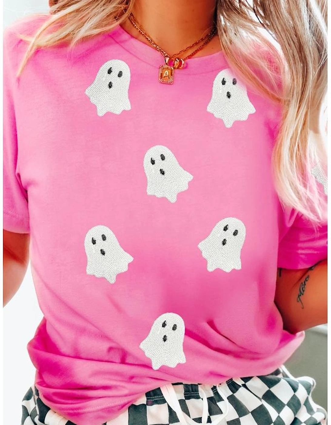 Sachet Pink Sequin Halloween Ghost Patched Casual T Shirt, 8 of 7