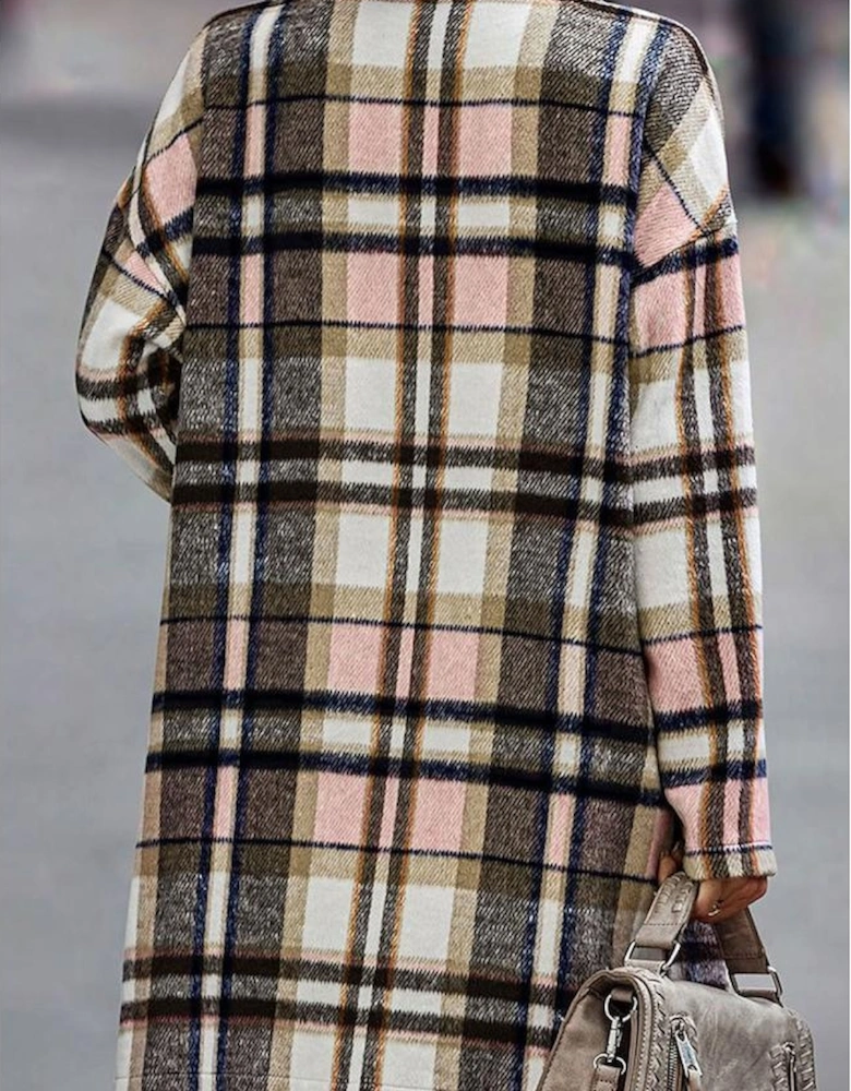 Pink Plaid Button Up Lapel Jacket