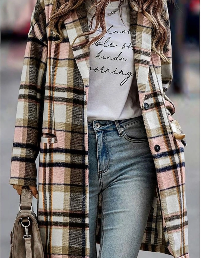 Pink Plaid Button Up Lapel Jacket