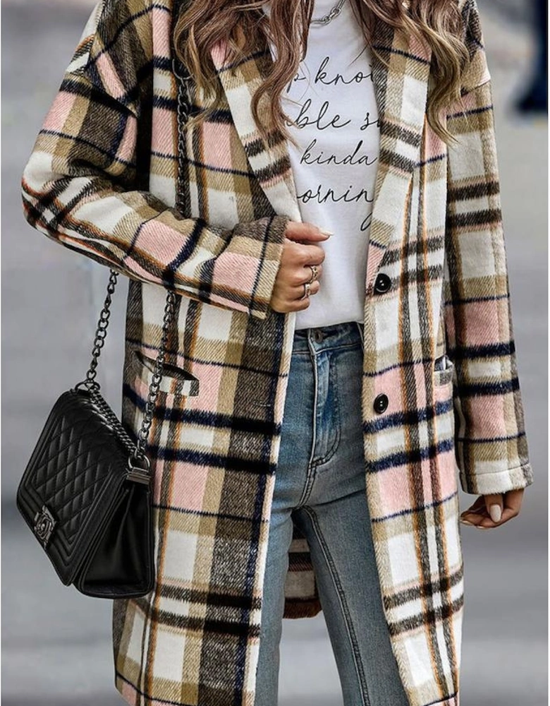 Pink Plaid Button Up Lapel Jacket