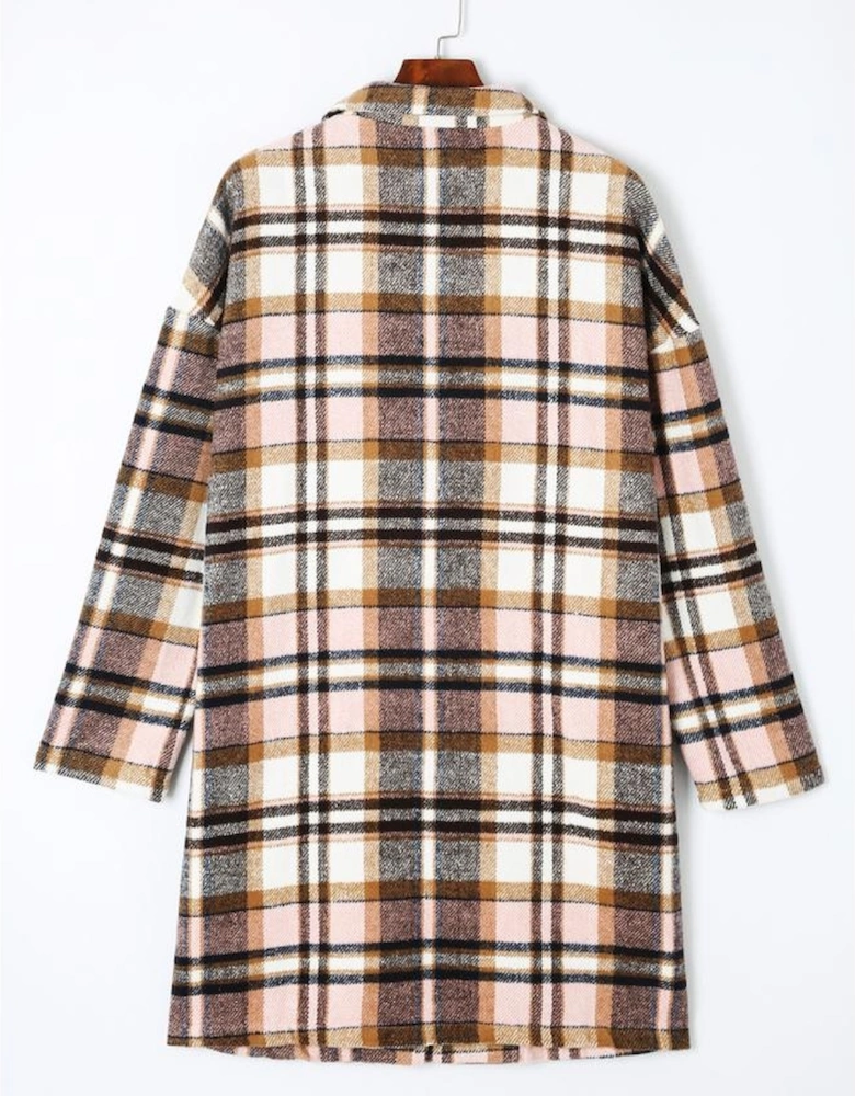 Pink Plaid Button Up Lapel Jacket