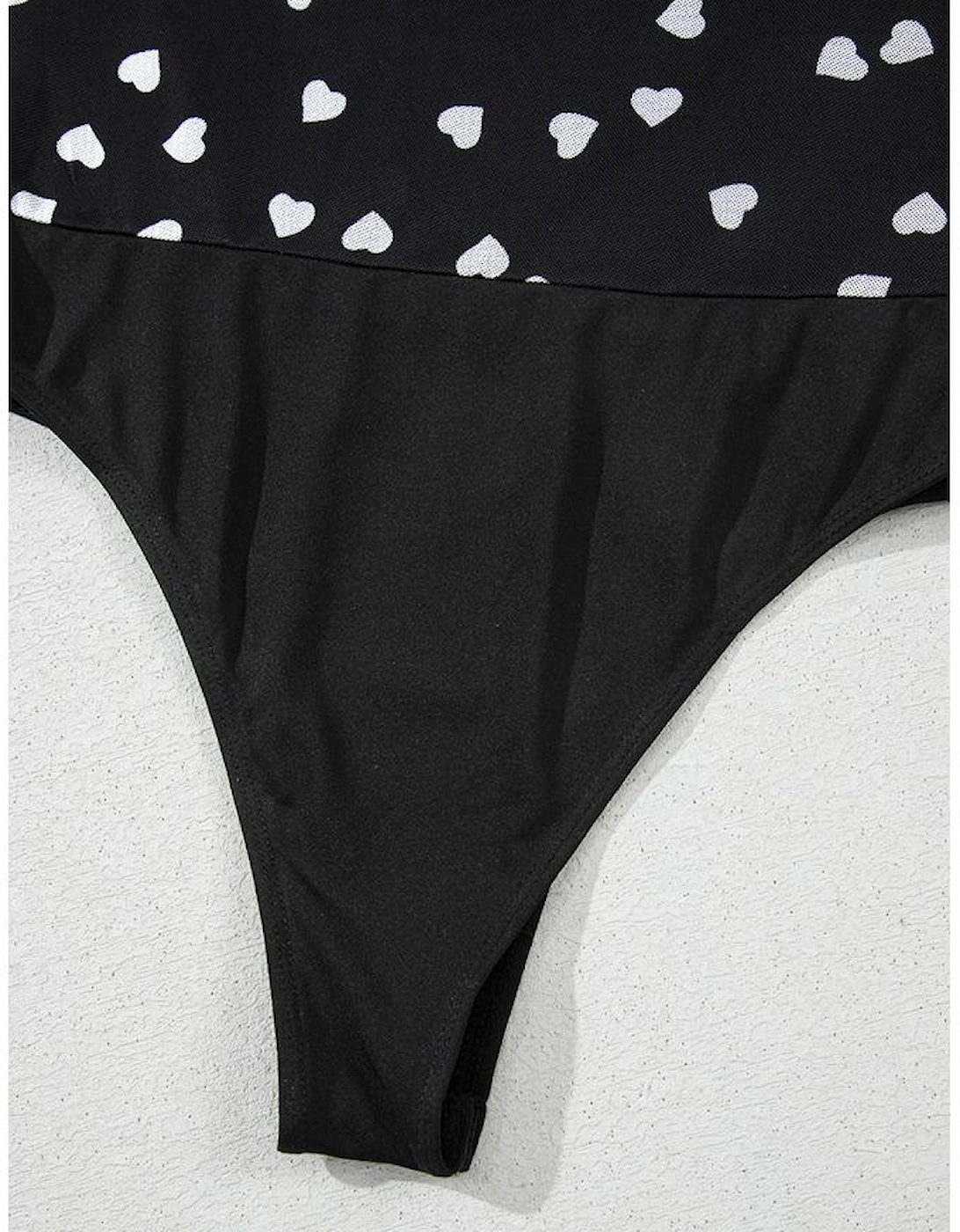 Black Heart Shape Mesh Patchwork Square Neck Bodysuit