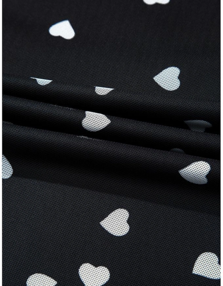 Black Heart Shape Mesh Patchwork Square Neck Bodysuit