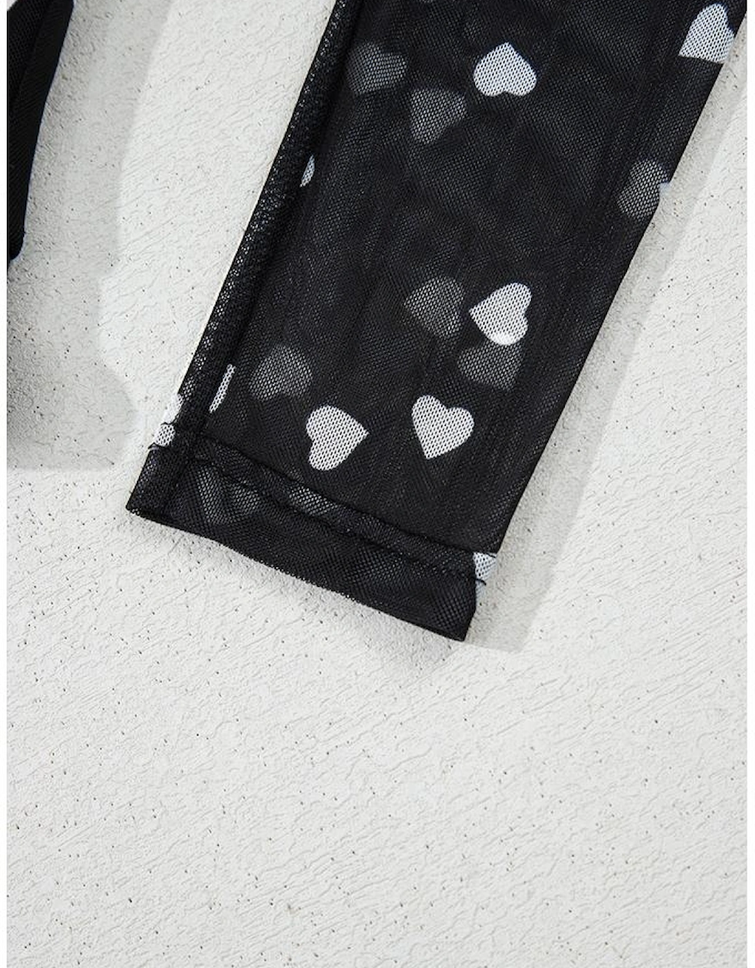 Black Heart Shape Mesh Patchwork Square Neck Bodysuit