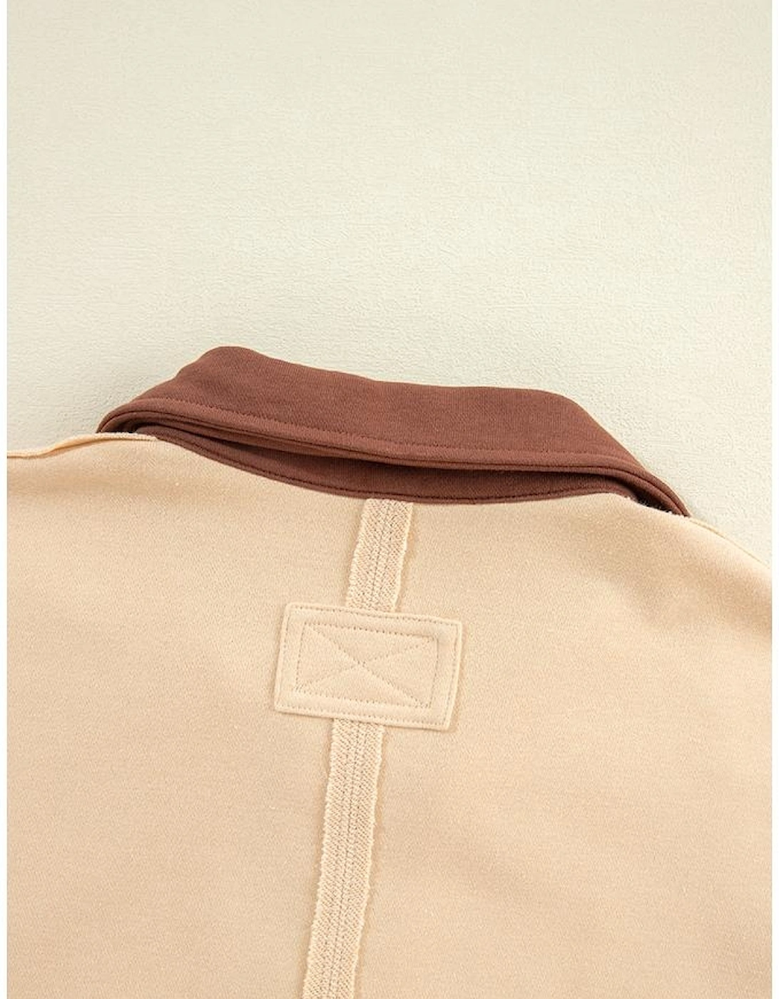 Light French Beige Striped Colorblock Patchwork Collar Sweatshirt