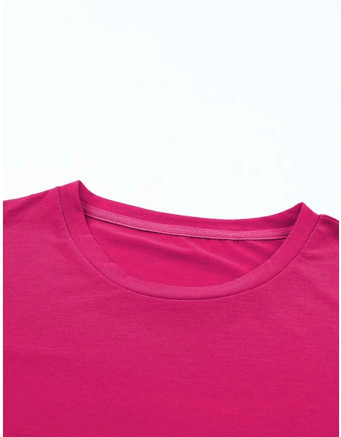 Rose Red Casual Plain Crew Neck Tee