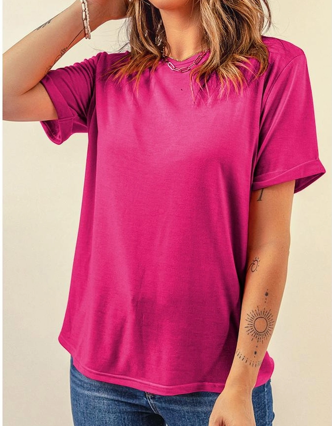 Rose Red Casual Plain Crew Neck Tee, 12 of 11