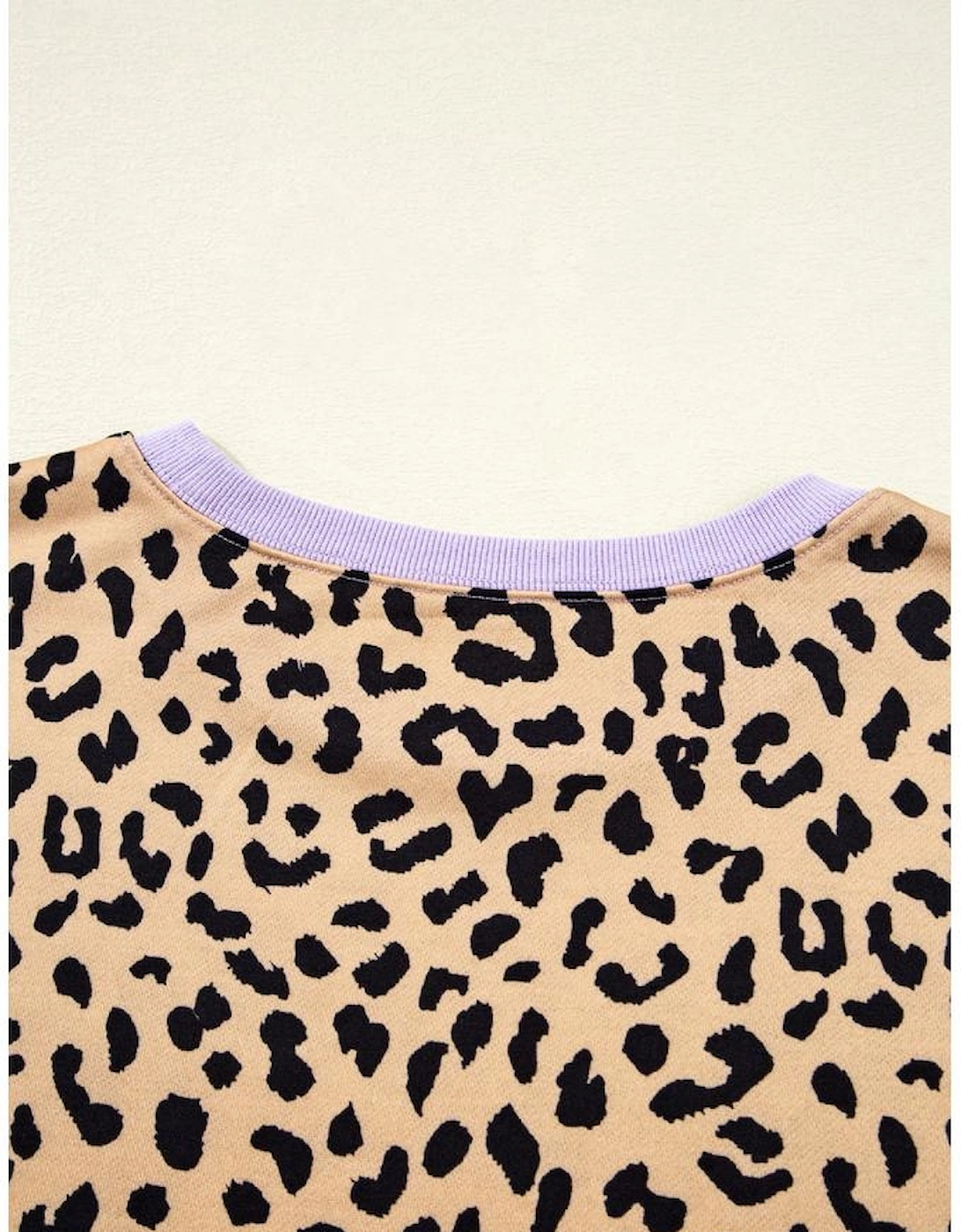 Purple Stripe Color Block Patchwork Leopard Casual Sweatshirt with Slits