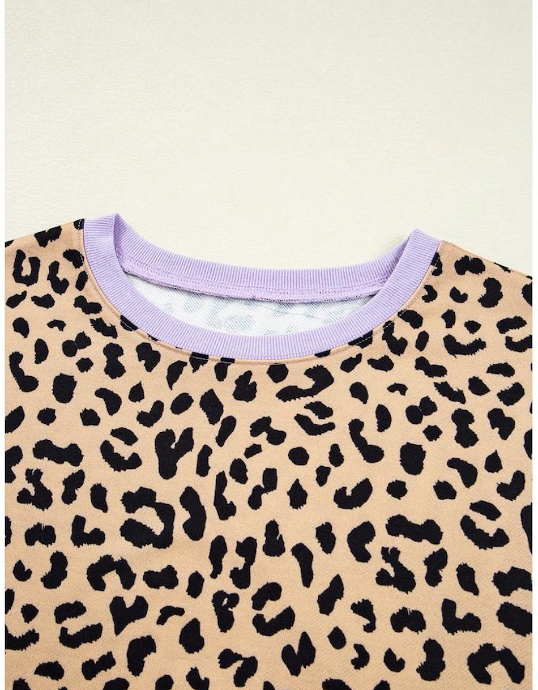 Purple Stripe Color Block Patchwork Leopard Casual Sweatshirt with Slits