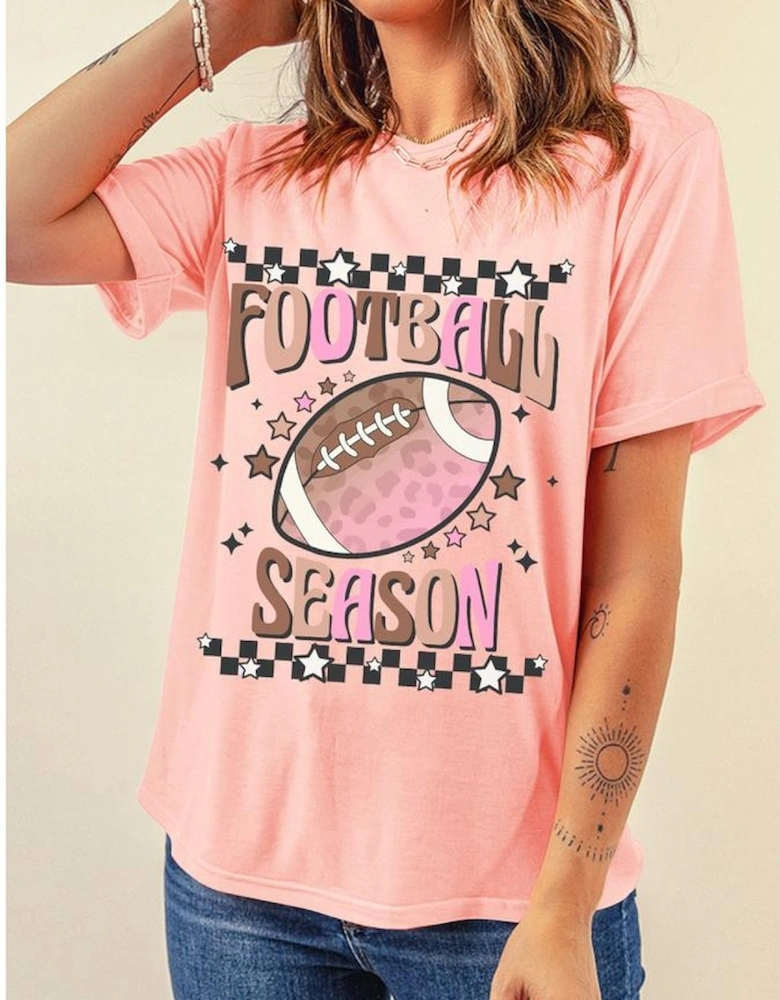 Pink FOOTBALL SEASON Graphic Game Day T Shirt