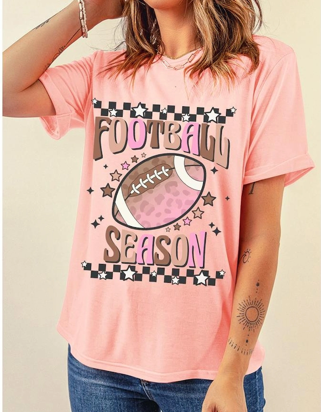 Pink FOOTBALL SEASON Graphic Game Day T Shirt
