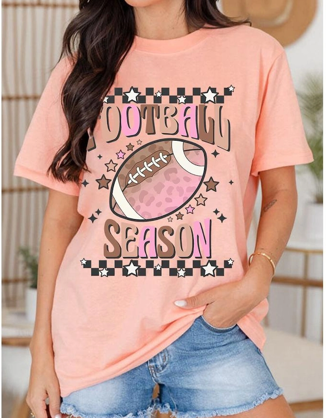Pink FOOTBALL SEASON Graphic Game Day T Shirt
