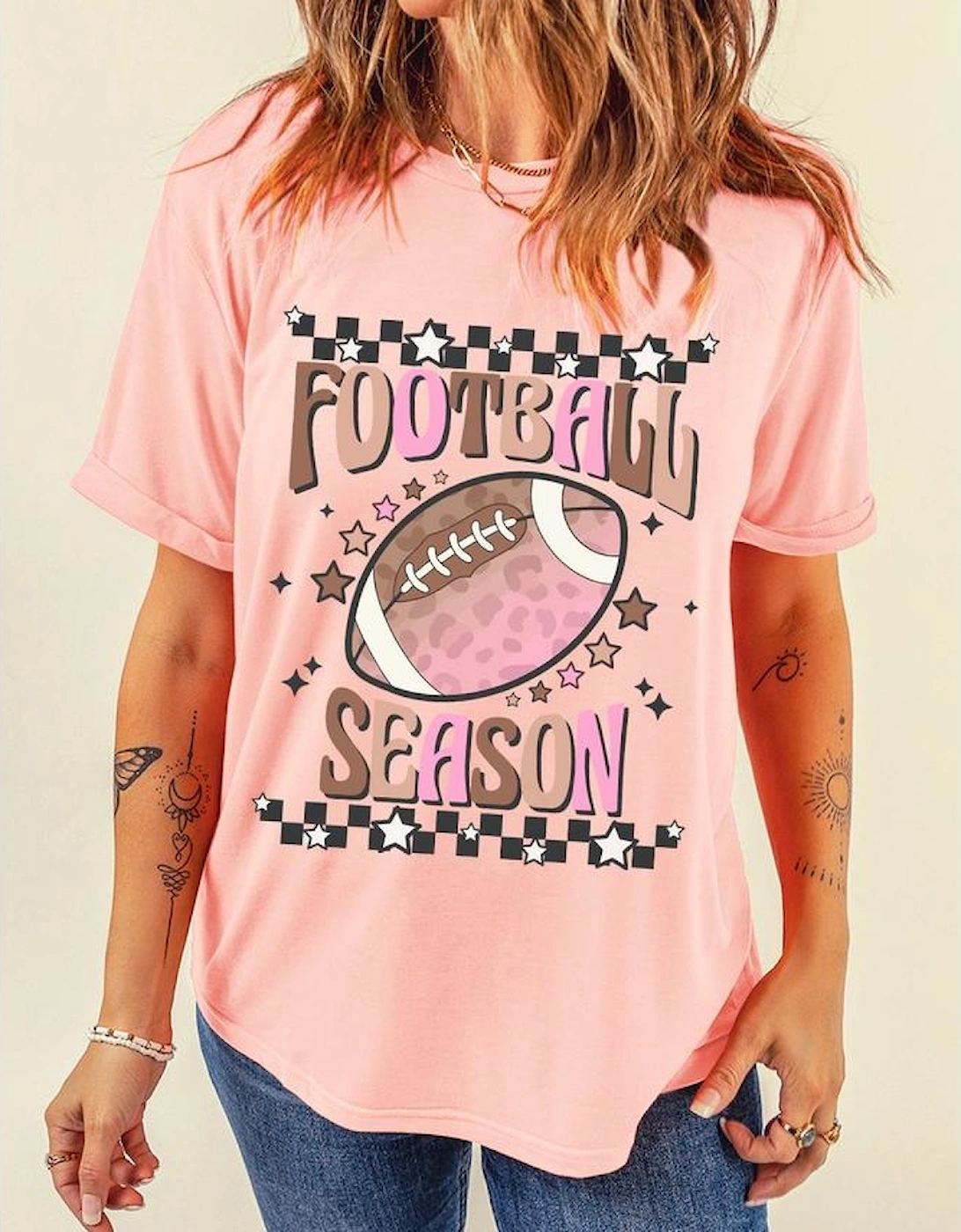Pink FOOTBALL SEASON Graphic Game Day T Shirt