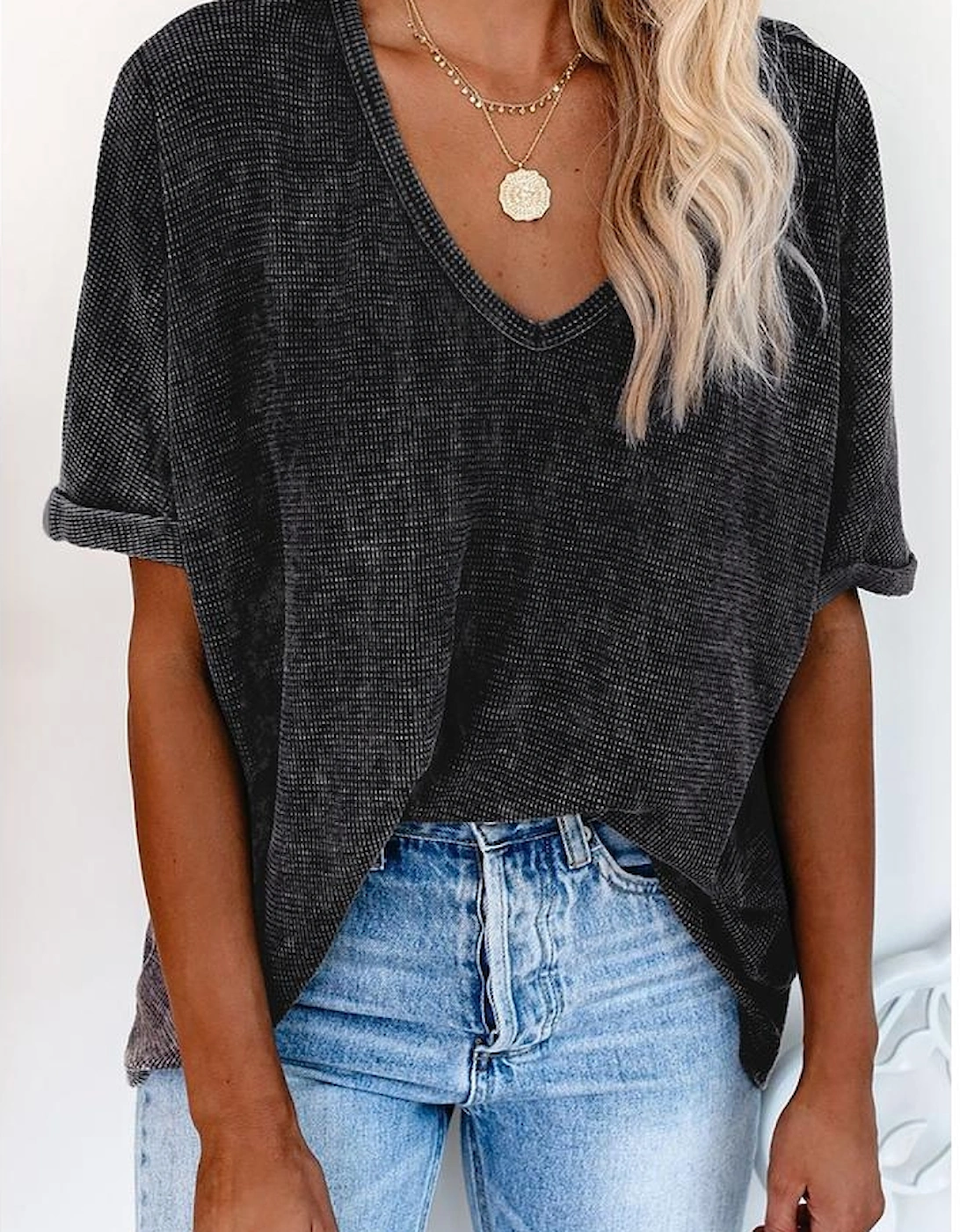 Gray High Low Cuffed Tee