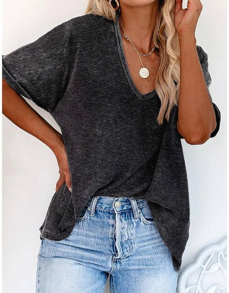 Gray High Low Cuffed Tee