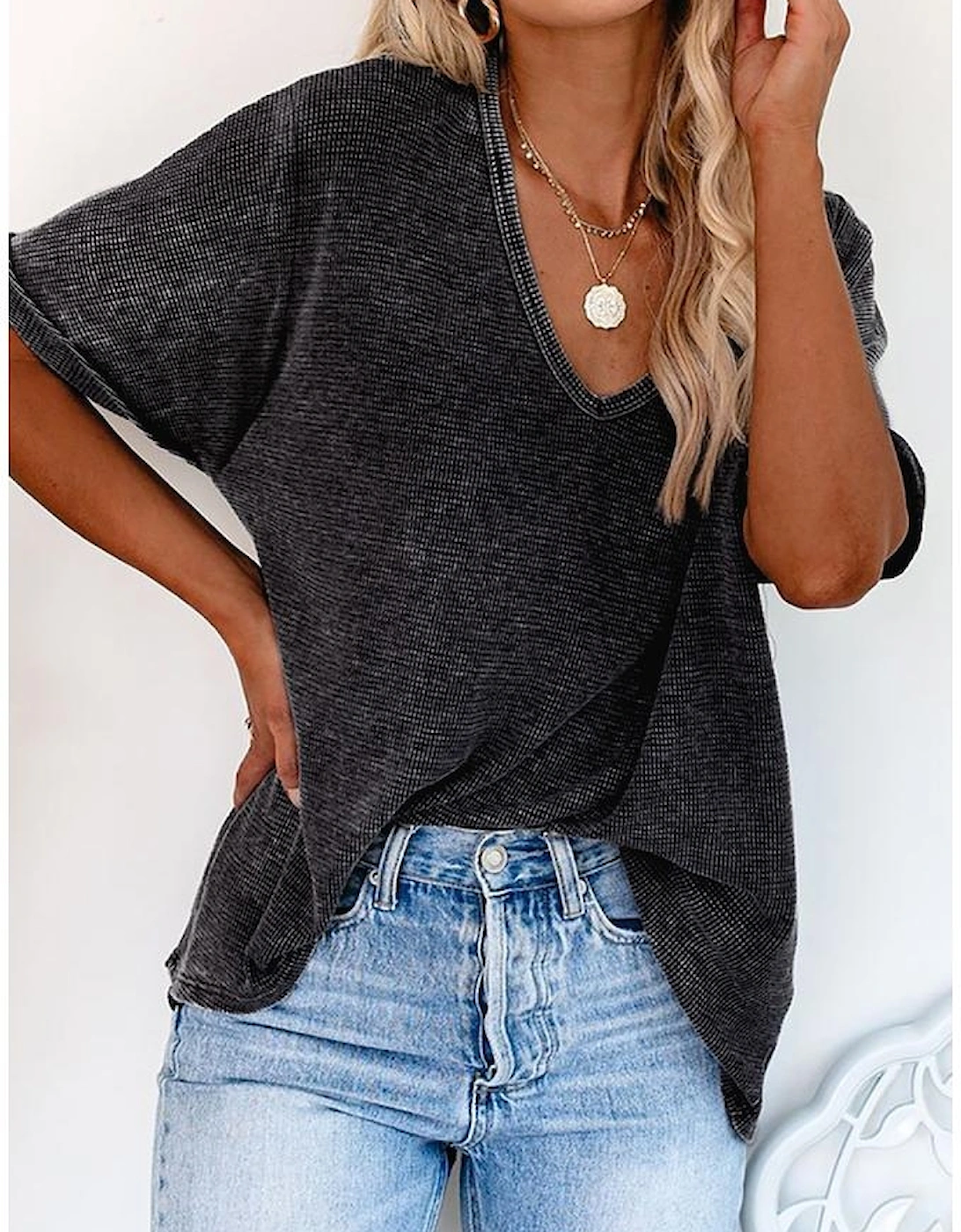 Gray High Low Cuffed Tee