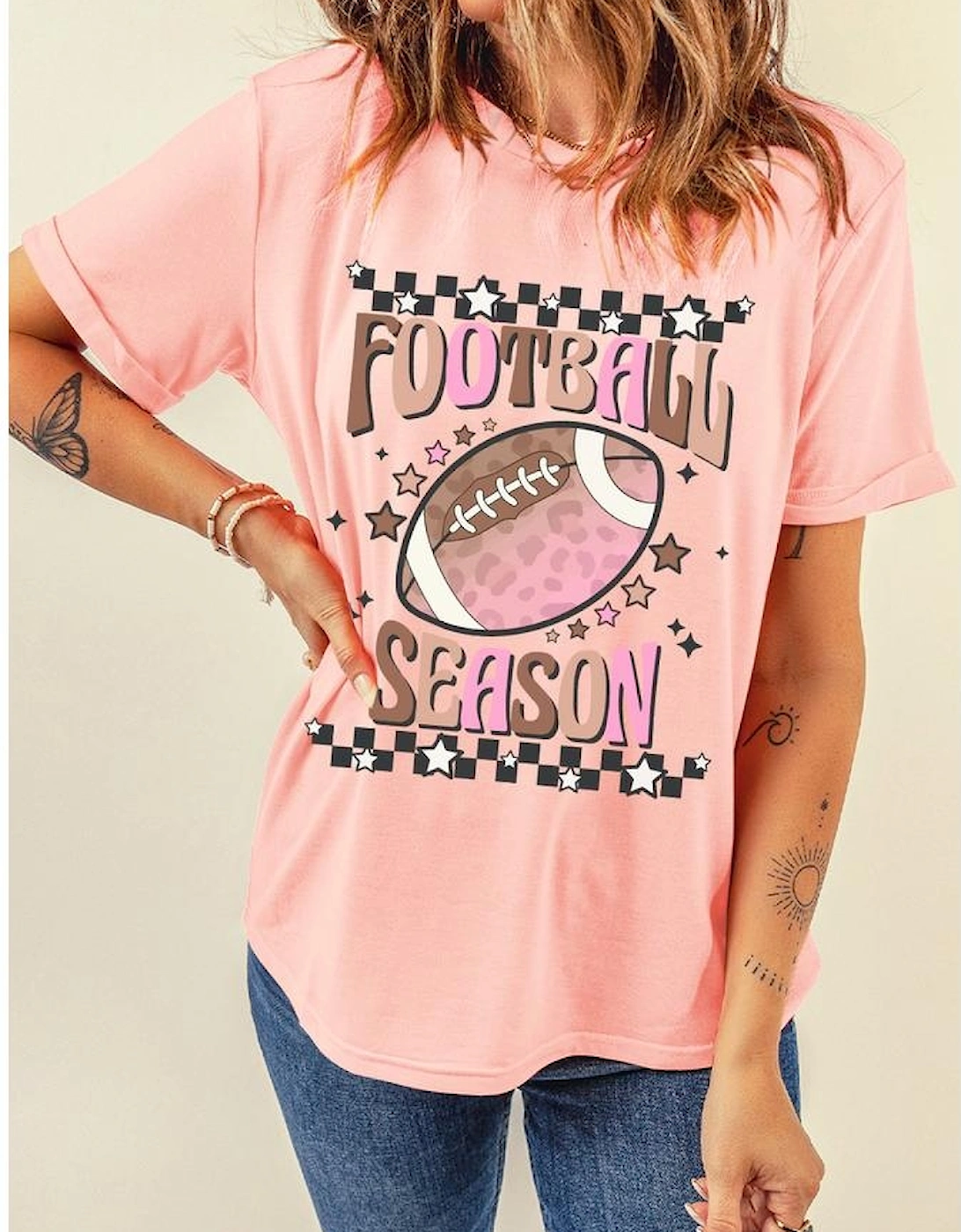 Pink FOOTBALL SEASON Graphic Game Day T Shirt