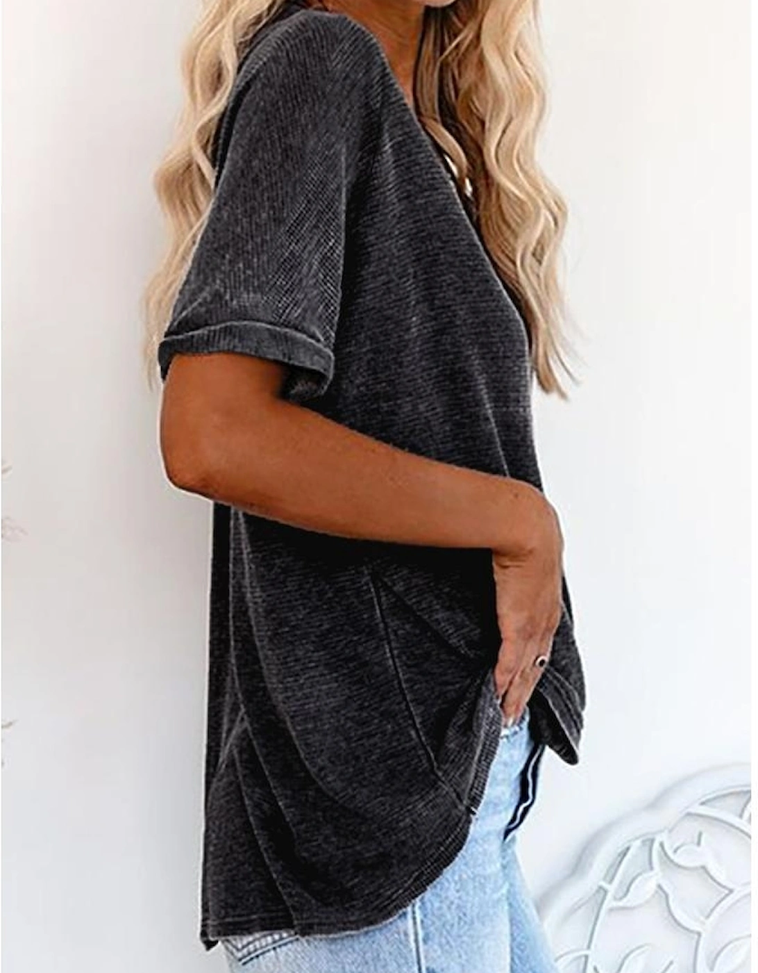 Gray High Low Cuffed Tee
