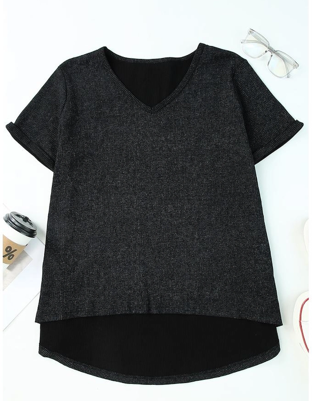 Gray High Low Cuffed Tee