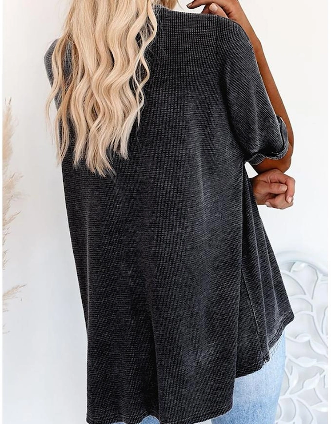 Gray High Low Cuffed Tee