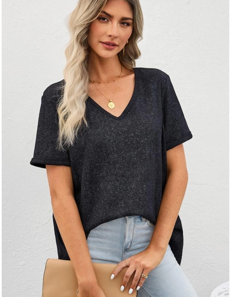 Gray High Low Cuffed Tee